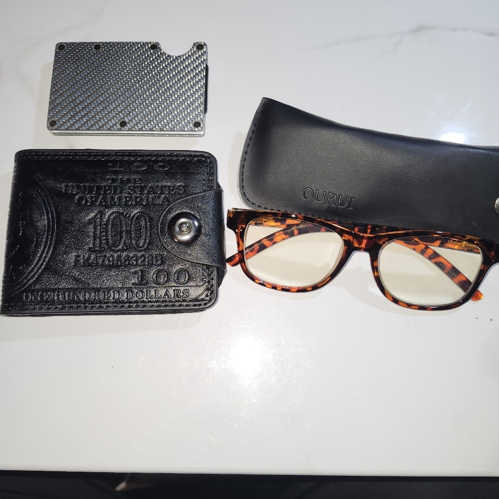 Reading glasses and 2 wallet BUNDLE